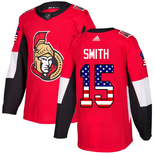 Adidas Senators #15 Zack Smith Red Home Authentic USA Flag Stitched NHL Jersey - Click Image to Close